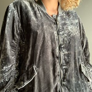 Gray velvet bomber jacket